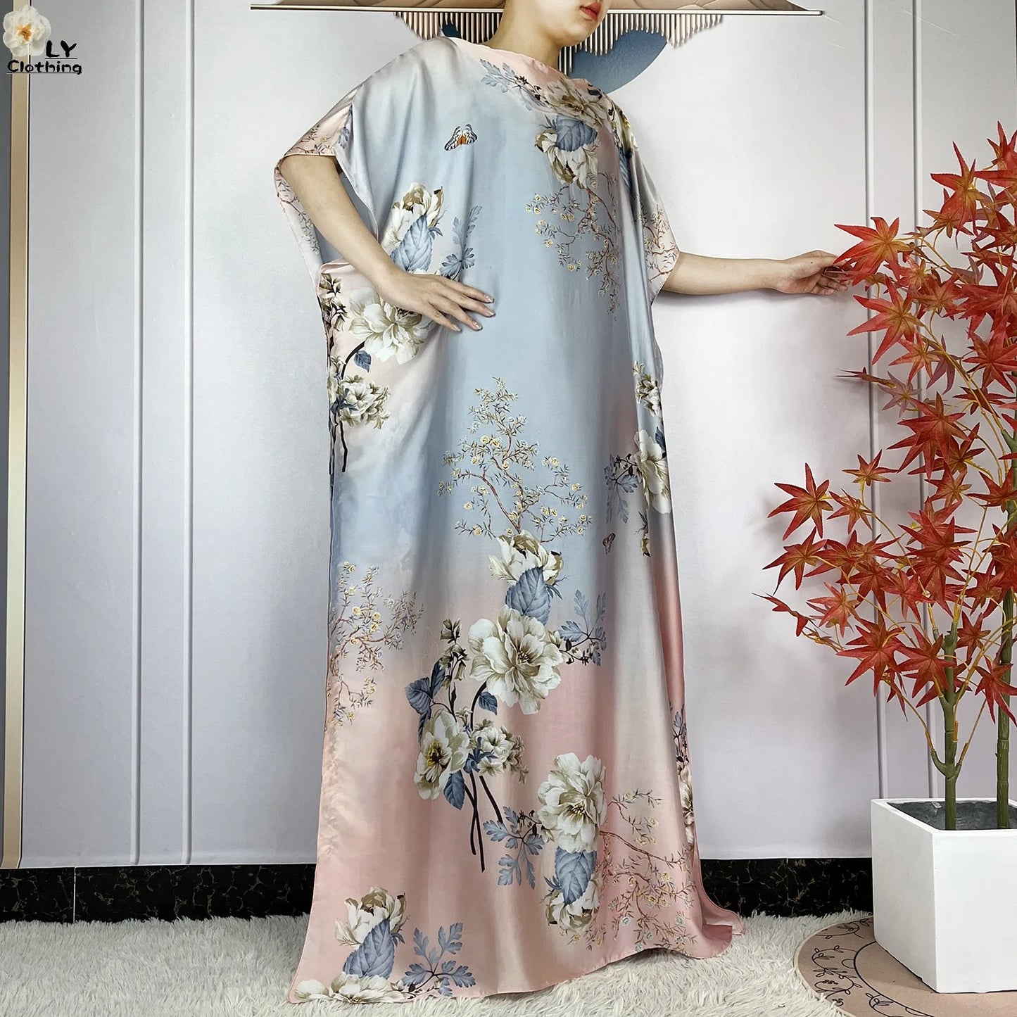 Muslim Abayas For Women 2023 New Fashion Printed Silk Soft Loose Femme Elegant Robe African Maxi Party Dresses With Belt Turban