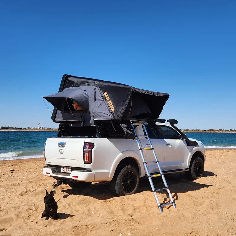 SAN HIMA UV Resistant Waterproof 4 Person Hard Shell Roof Top Tent ABS Clamshell Hardshell Car Rooftop Tent For 4x4 Camping