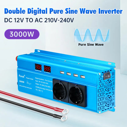 Pure Sine Wave 1000W 1500W 2200W 2600W DC 12V To AC 220V Car Power Inverter Adapter Converter With 3.1A Dual USB EU/Universal