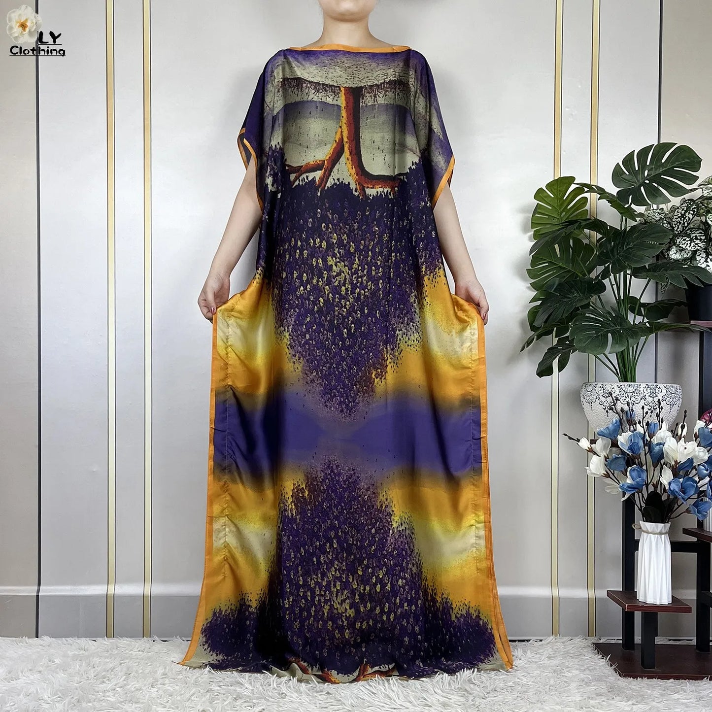Muslim Abayas For Women 2023 New Fashion Printed Silk Soft Loose Femme Elegant Robe African Maxi Party Dresses With Belt Turban