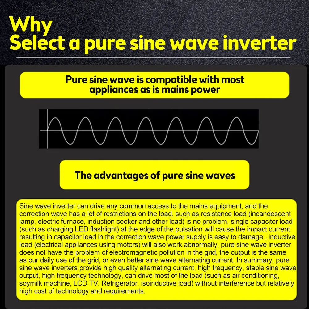 Pure Sine Wave Inverter DC 12V/24V To AC 220V 1000W Portable Power Bank Converter Solar Inverter