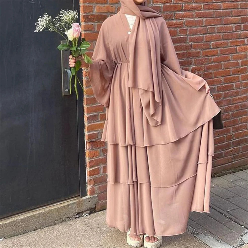 Summer Modest Kaftan Hijab Dresses For Women Kids Open Chiffon Khimar Kimono Abaya Dubai Luxury Muslim Sets Islam Kebaya Damen