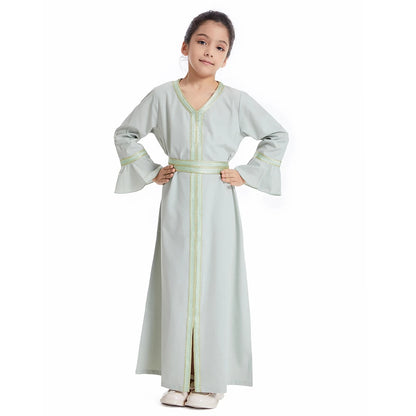 Kids Muslim Girls Abaya Prayer Long Maxi Dress Turkey Kaftan Arab Robe Dubai Islam Morocco Eid Party Ramadan Holiday Gown Caftan