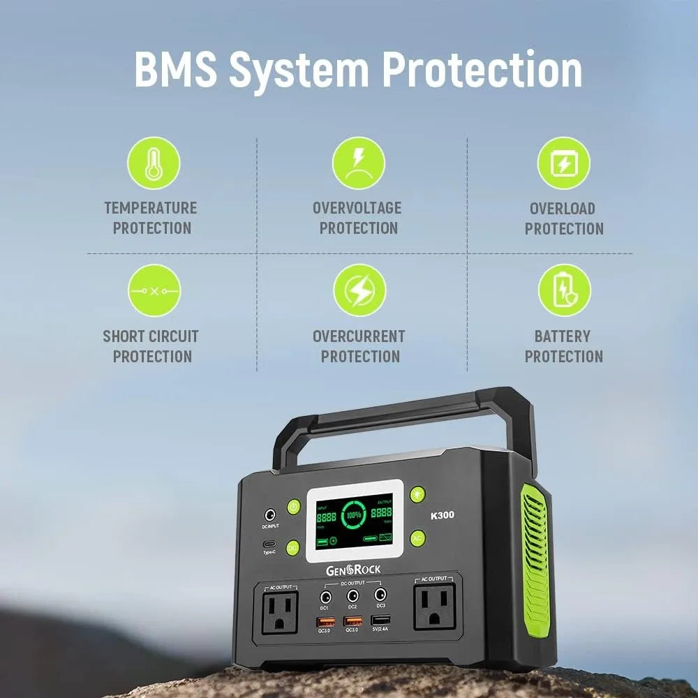 Portable Power Station, 110V/300W Pure Sine Wave Solar Generator, 222Wh Backup Lithium Battery
