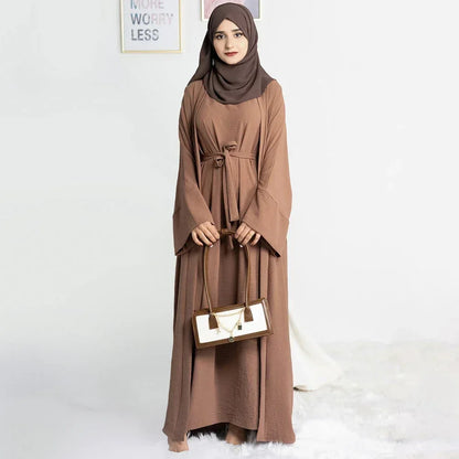 Abayas for Women Dubai Turkey Inner Hijab Dress Two Piece Abaya Muslim Set Ramadan Kimono Islamic Clothing Kaftan Femme Musulman