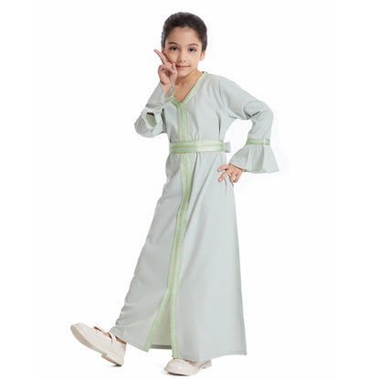 Kids Muslim Girls Abaya Prayer Long Maxi Dress Turkey Kaftan Arab Robe Dubai Islam Morocco Eid Party Ramadan Holiday Gown Caftan