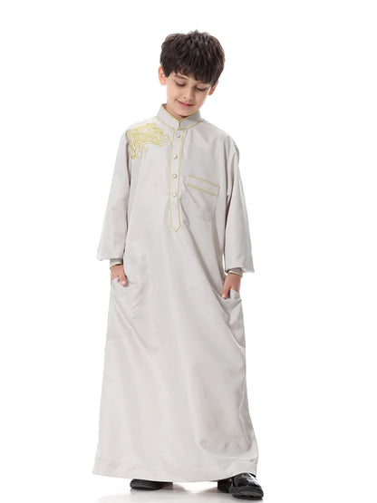 Arab Muslim Kids Boy Jubba Thobe Abaya Kimono Long Dress Caftan for Children Islamic Clothing Long Robes Dress Dubai Arab