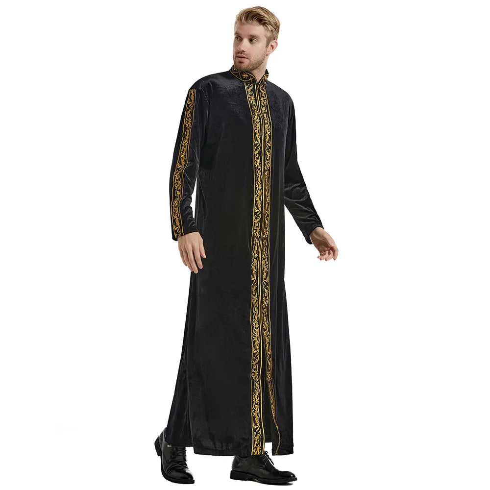 Ramadan Muslim Men Velvet Jubba Thobe Warm Kaftan Islam Clothing Eid Saudi Arabic Robe Thoub Thawb Dubai Abaya Dress Gown Abayas