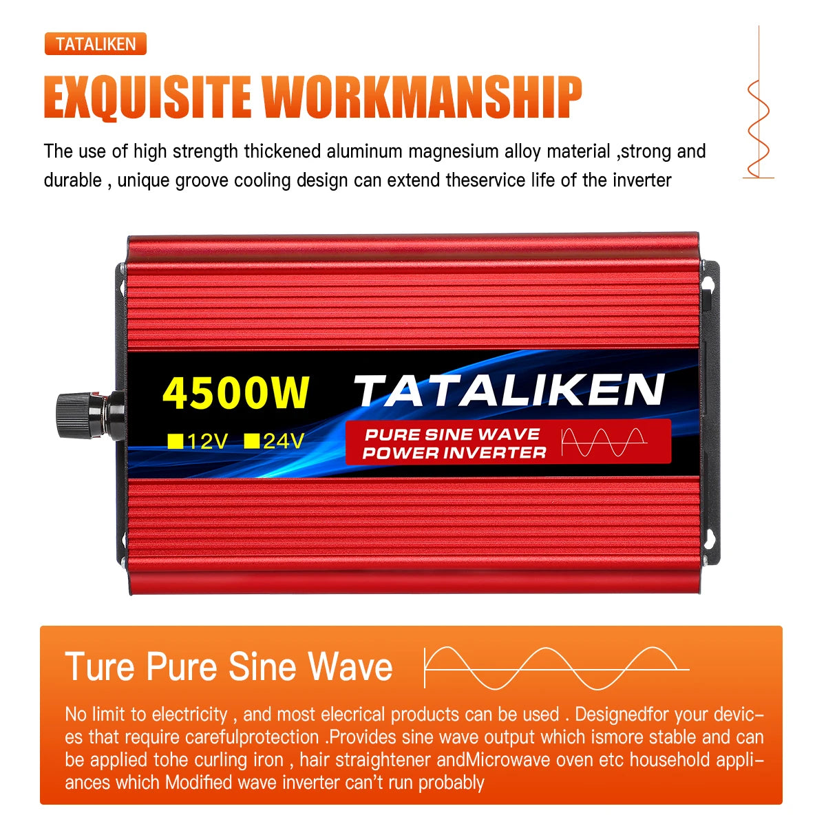 pure sine wave inverter 12V to 220V 1600W 2500W 3500W 4500W DC to AC voltage converter 12 220 mini-car power supply