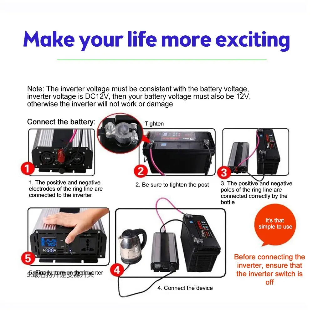 Pure Sine Wave Inverter DC 12V/24V To AC 220V 1000W Portable Power Bank Converter Solar Inverter