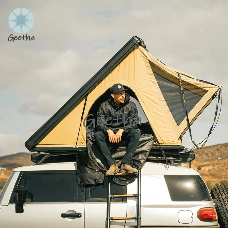 For SAN HIMA Waterproof Slimline Aluminum Pop-Up Roof Tent Car Rooftop Tent Hardshell In-built Led Light Bar For 4x4 4WD Camping