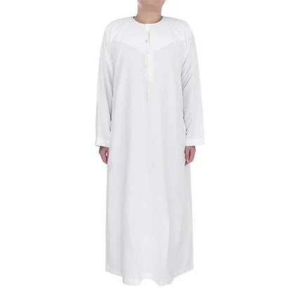 Exclusive Men's White Islamic Kaftan Jubba Thobe in Short Sleeve O-neck Style for Middle Eastern Looks