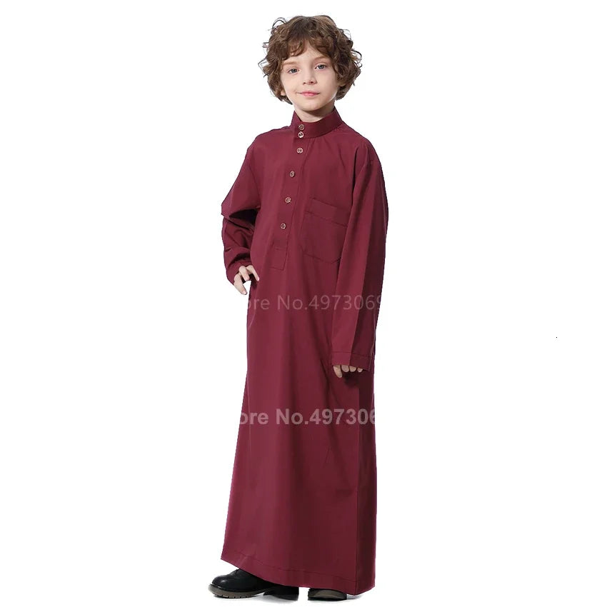 Muslim Robe Teenager Kids Saudi Arabia Pakistan Boy Thobe Middle East Full Sleeve Jubba Islamic Clothing Men Party Thobe Kaftan