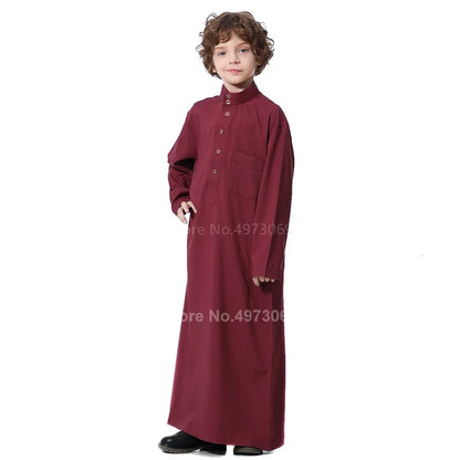 Muslim Robe Teenager Kids Saudi Arabia Pakistan Boy Thobe Middle East Full Sleeve Jubba Islamic Clothing Men Party Thobe Kaftan