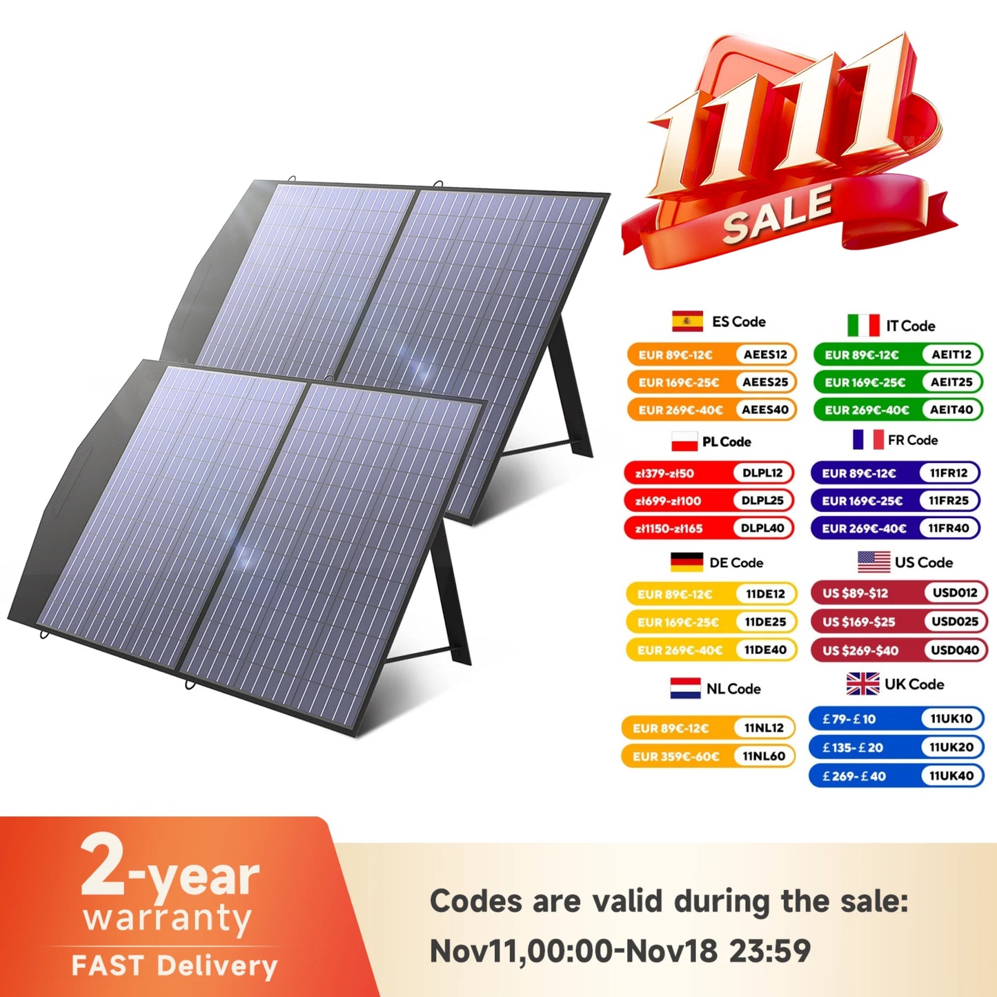 ALLPOWERS Foldable and Portable Solar Panel 100 / 200W Solar Battery Charger，Outdoor Emergency Backup Power for Powerstation etc