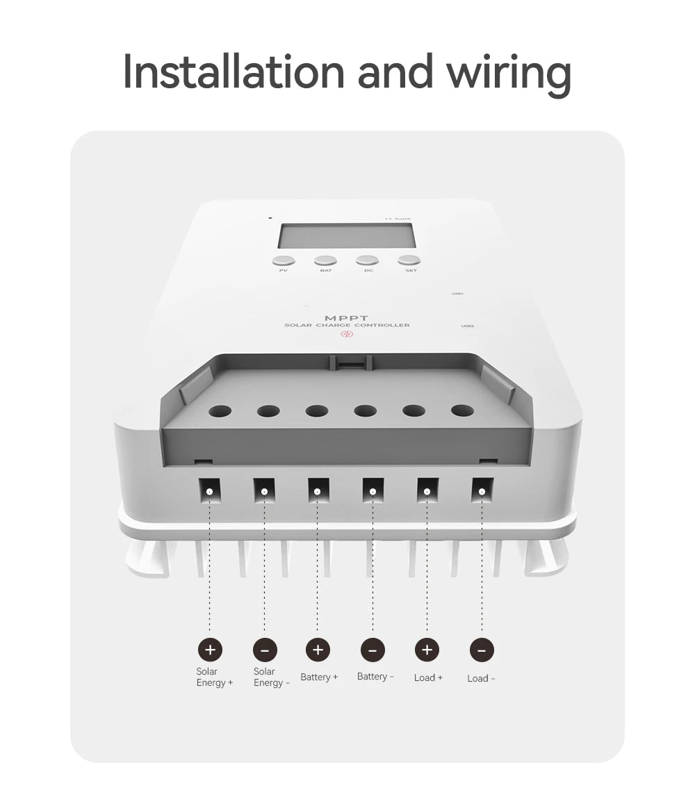 30A 40A 60A MPPT Solar Charge Controller 12V 24V 48V PV Solar Panel Acid/Lithium Battery Regulator Dual USB Port
