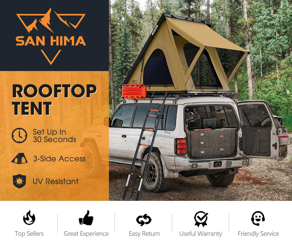 For SAN HIMA Waterproof Slimline Aluminum Pop-Up Roof Tent Car Rooftop Tent Hardshell In-built Led Light Bar For 4x4 4WD Camping