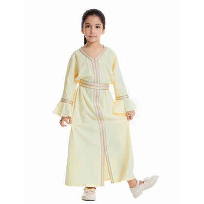 Kids Muslim Girls Abaya Prayer Long Maxi Dress Turkey Kaftan Arab Robe Dubai Islam Morocco Eid Party Ramadan Holiday Gown Caftan