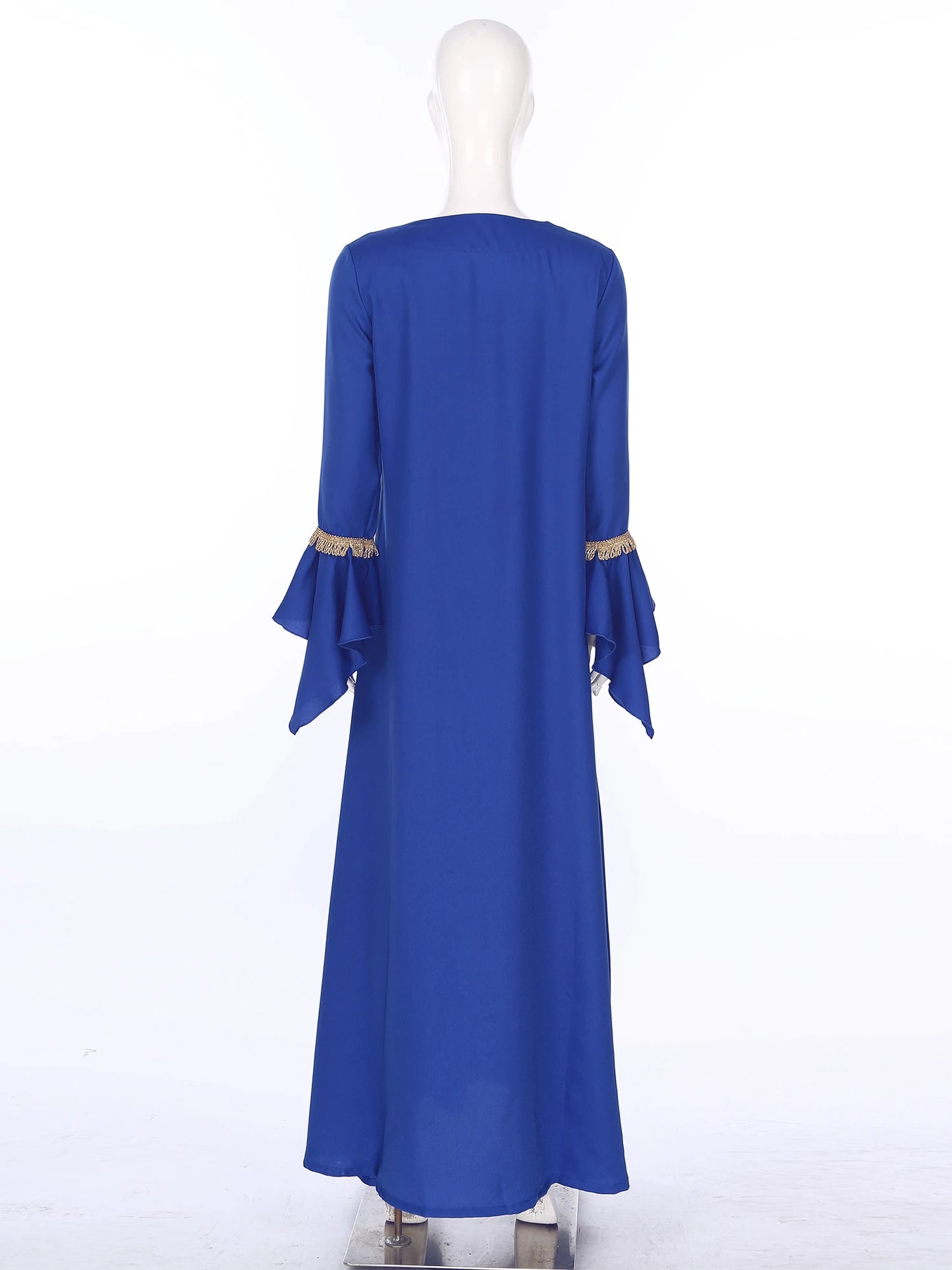 Elegant Womens Muslim Abaya Floor Length Robe V Neck Flared Sleeve Dress Halloween Witch Masquerade Gown Role Play Theme Party