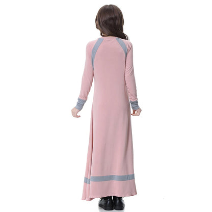 New Middle East Arab Dubai Children Ramadan Kaftan Robe Girls Long Sleeve Dress Kids Muslim Abaya Dress Islamic Party Clothing