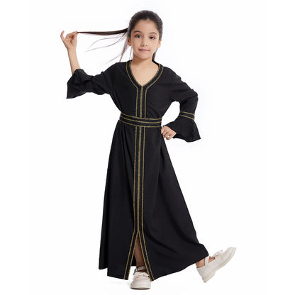 Kids Muslim Girls Abaya Prayer Long Maxi Dress Turkey Kaftan Arab Robe Dubai Islam Morocco Eid Party Ramadan Holiday Gown Caftan
