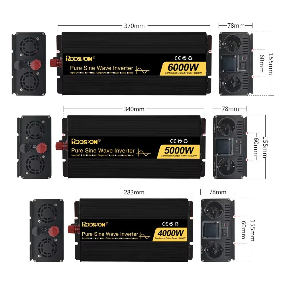 RDDSPON  Pure Sine Wave Inverters 4000W 5000W 6000W  Double EU SocketDC 12V 24V 48V to AC 110V 220V,50Hz,60Hz  Voltage Converter