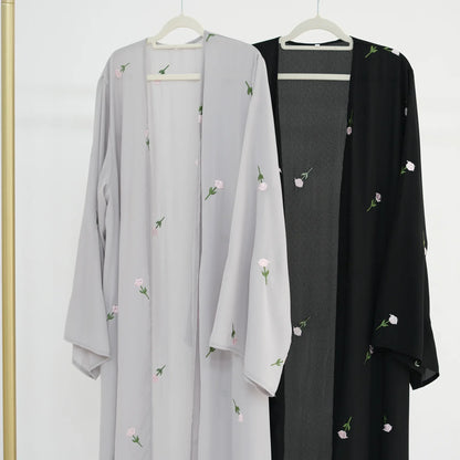 Flower Open Abaya Kimono Embroidery Muslim Abayas for Women Dubai Luxury Turkey Kaftan Hijab Robe Ramadan Eid Islamic Clothing