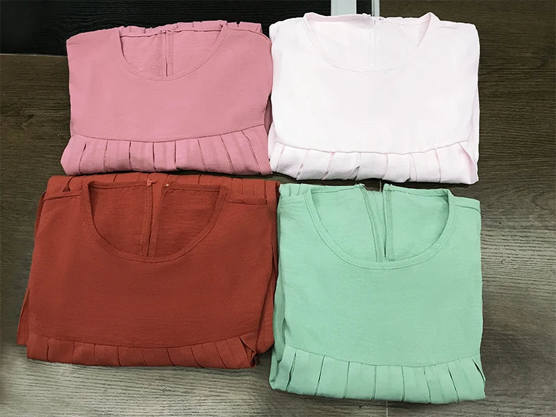 Pleated Girl's Blouse Shirt Adjustable Sleeve Women Top Islamism Blouses for Muslim Women Many Colors Muslim Fashion Women