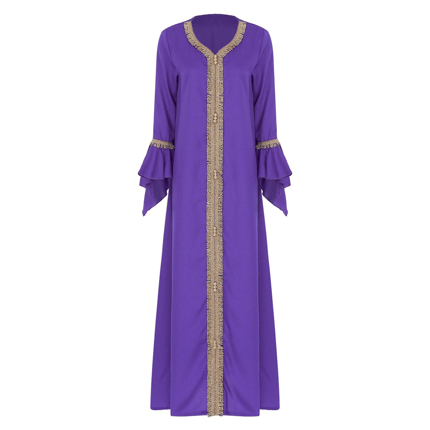 Elegant Womens Muslim Abaya Floor Length Robe V Neck Flared Sleeve Dress Halloween Witch Masquerade Gown Role Play Theme Party