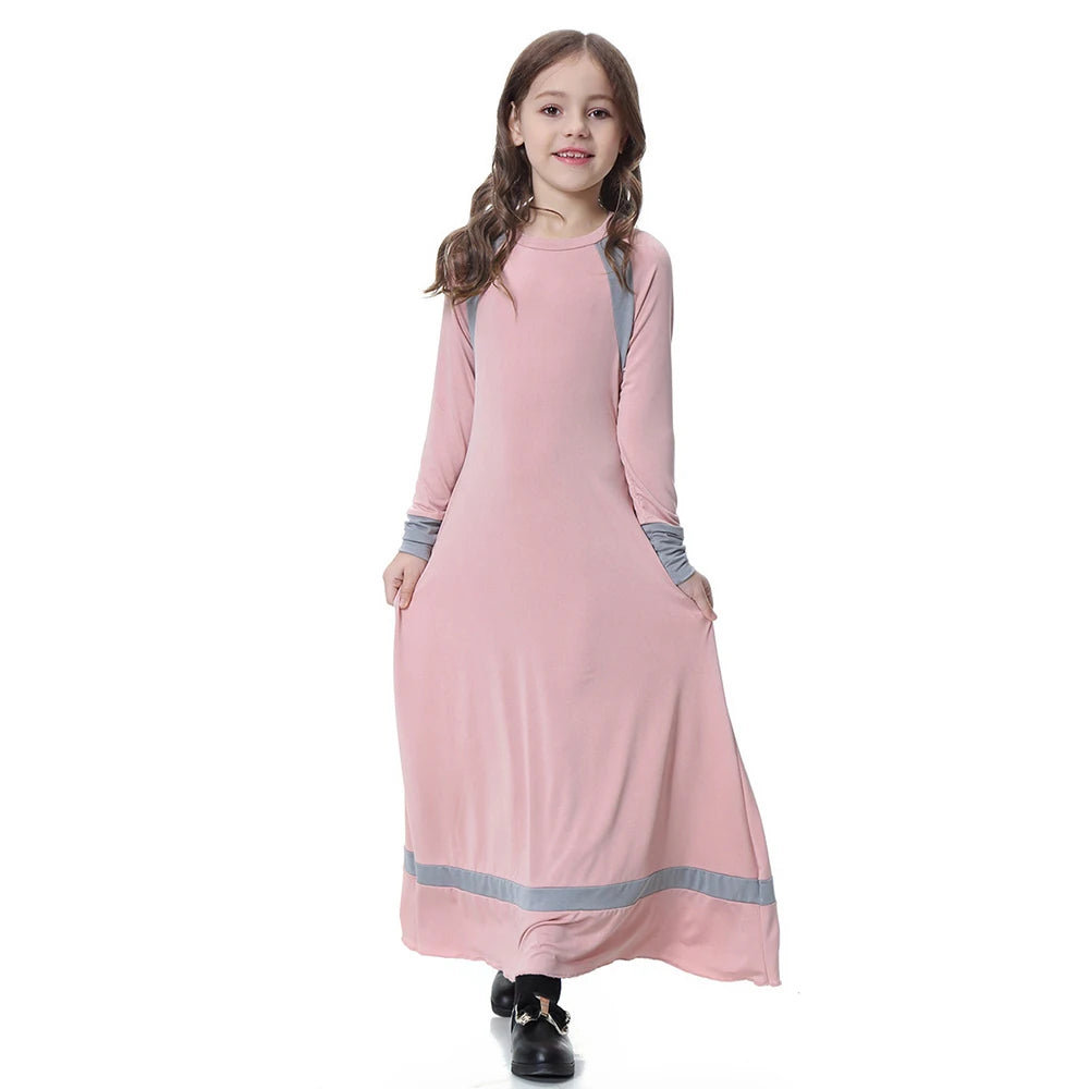 New Middle East Arab Dubai Children Ramadan Kaftan Robe Girls Long Sleeve Dress Kids Muslim Abaya Dress Islamic Party Clothing