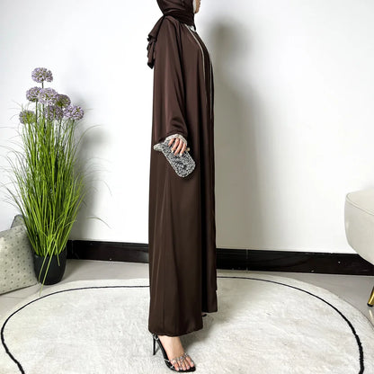 Diamonds Decorations High Quality Shiny Satin Abaya Set for Women, Sleeveless Dress, Satin Shawl Scarf, Muslim Outfit, Ramadan