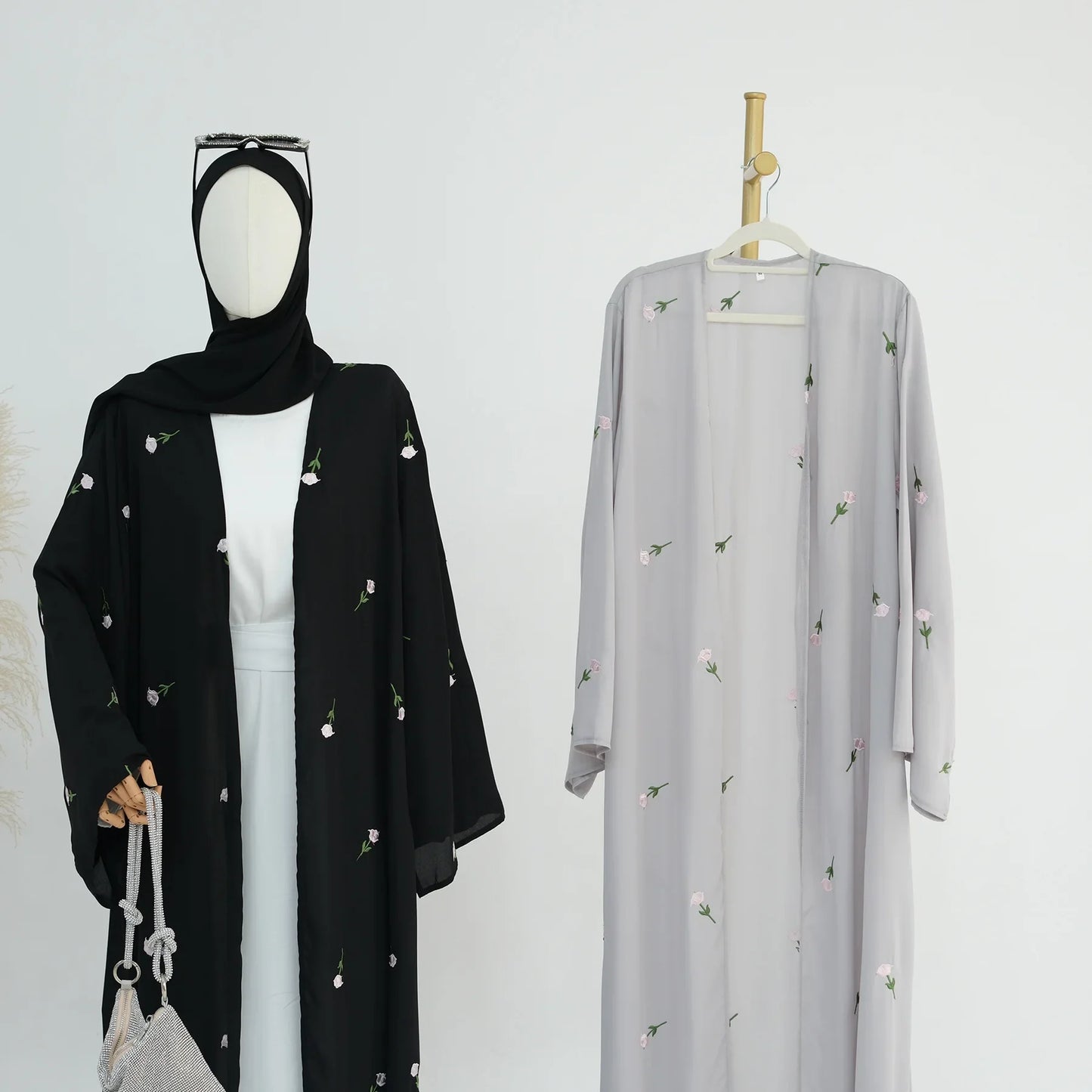 Flower Open Abaya Kimono Embroidery Muslim Abayas for Women Dubai Luxury Turkey Kaftan Hijab Robe Ramadan Eid Islamic Clothing