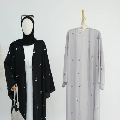 Flower Open Abaya Kimono Embroidery Muslim Abayas for Women Dubai Luxury Turkey Kaftan Hijab Robe Ramadan Eid Islamic Clothing