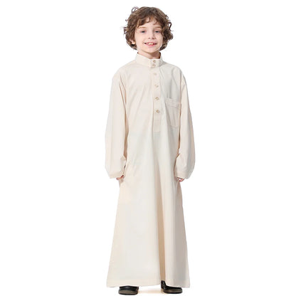 Muslim Arab Jubba Boys Robe Kids Abayas Kaftan Islamic Clothing Long Sleeve Thobe Middle East Teenage Clothing Ramadan Dress Eid
