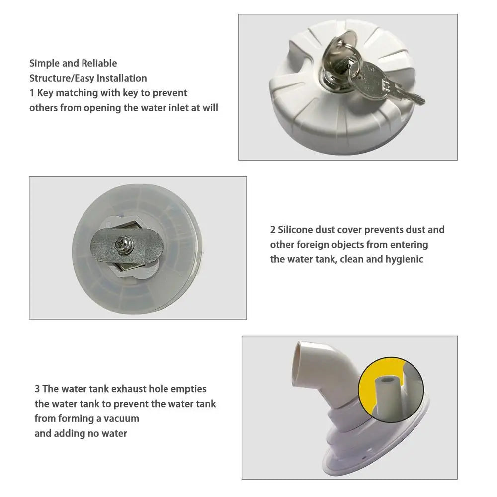 Gravity Water RV Freshwater Tanks & Inlets-Water Fill Port Gravity Freshwater Inlet Lockable Leakproof Water Filler