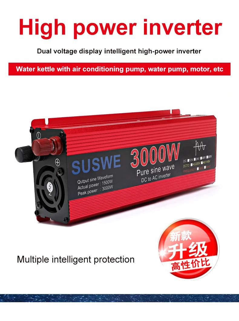 3000W Pure Sine Wave Inverter 12v 24v~ 220V 110V 2000W 1000W Converter Power Supply DC AC VoltageAdapter Module Transmission
