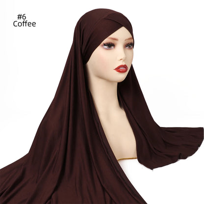 Muslim Women Premium Soft Modal Cotton Jersey Hijab Headwrap Stretchy Instant Hijab Scarf Forehead Cross Design Headscarf