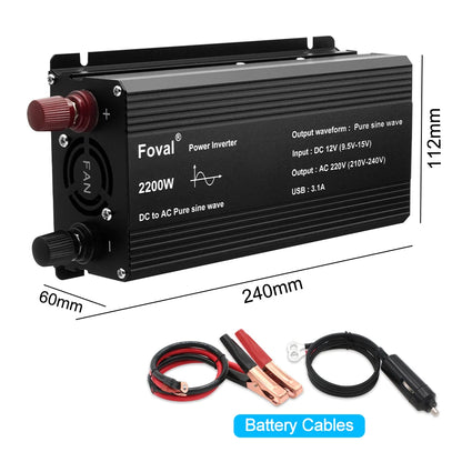 Pure Sine Wave 1000W 1500W 2200W 2600W DC 12V To AC 220V Car Power Inverter Adapter Converter With 3.1A Dual USB EU/Universal
