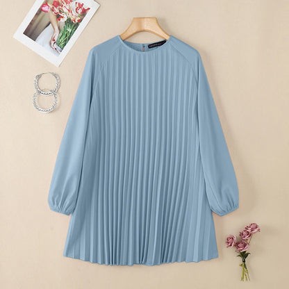Fashion Women Long Sleeve Pleated Tops ZANZEA Autumn Muslim Blouse Long Shirt Ramadan Abaya Turkey Kaftan Solid IsIamic Clothing