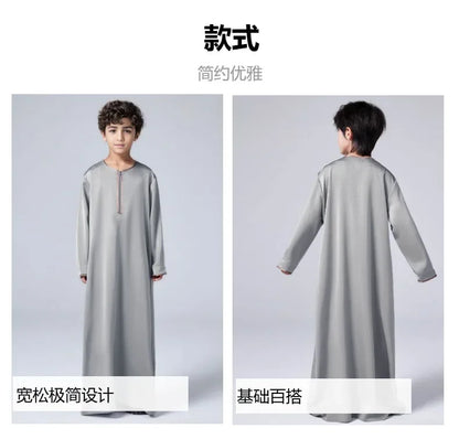 New 2025 Islamic Muslim Kids Clothing Long Sleeve Loose Jubba Thobe Saudi Arab Kaftan Maxi Robe Boys Pakistan Dubai Caftan Dress