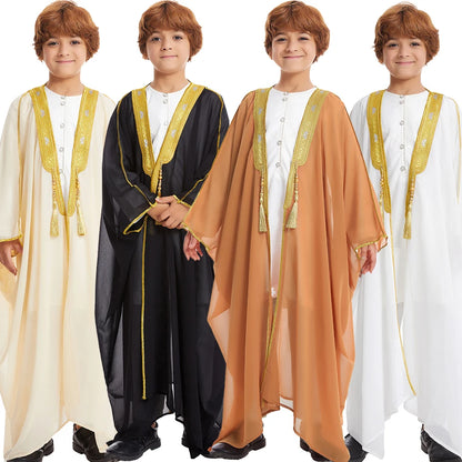 Eid Muslim Men Boy Kids Jubba Thobe Kimono Abaya Dress Islamic Ramadan Robe Saudi Arabic Musulman Caftan Dubai Djellaba Kebaya