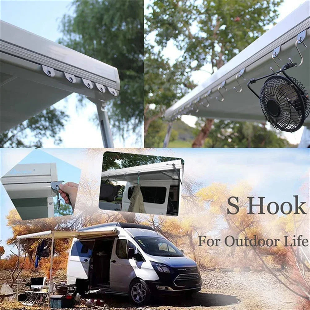 8 Pcs S Shaped Camping Awning Hooks Clips RV Tent Hangers Light Hangers With Holes For Caravan Camperb Accessories