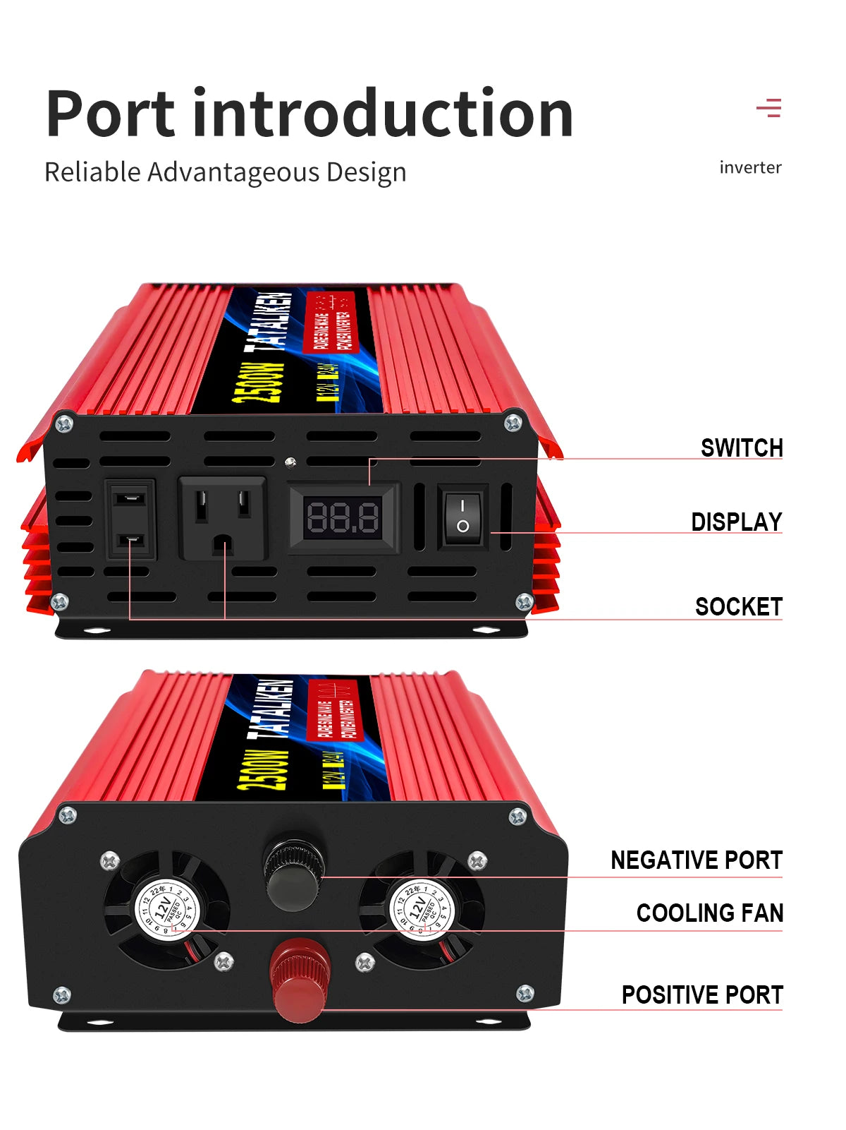 1600w-4500W 12V/24V to AC 110V 60Hz Pure Sine Wave Inverter Car Power Tranfermer  Voltage Portable  Converter with LED Display