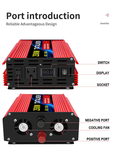 1600w-4500W 12V/24V to AC 110V 60Hz Pure Sine Wave Inverter Car Power Tranfermer  Voltage Portable  Converter with LED Display