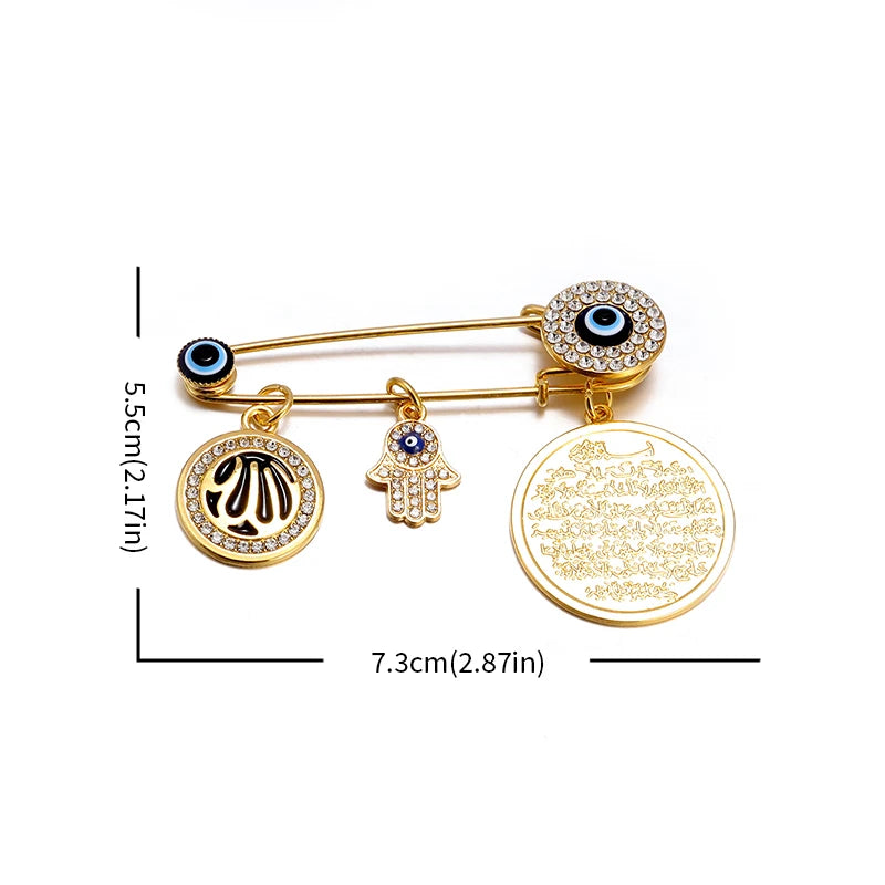 Exquisite Shiny Zircon Islamic Muslim Allah Brooch Arabian Religious Evil Eye Brooch Men Women Popular Clothing Matching Gifts