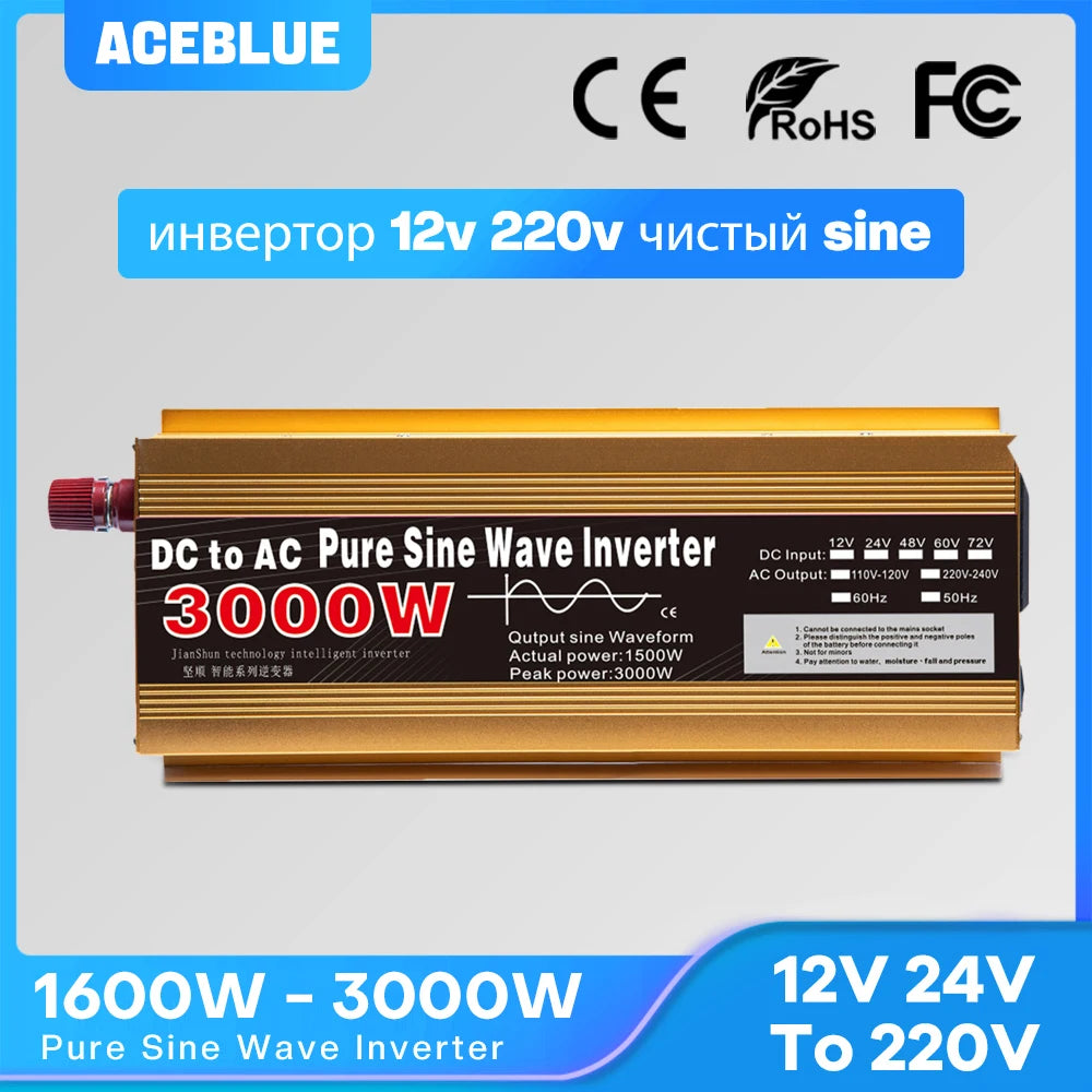 Inverter 12v 220v Pure Sine Wave 1600W-3000W Transformer Convert Multi-function Socket Converter Car inverter