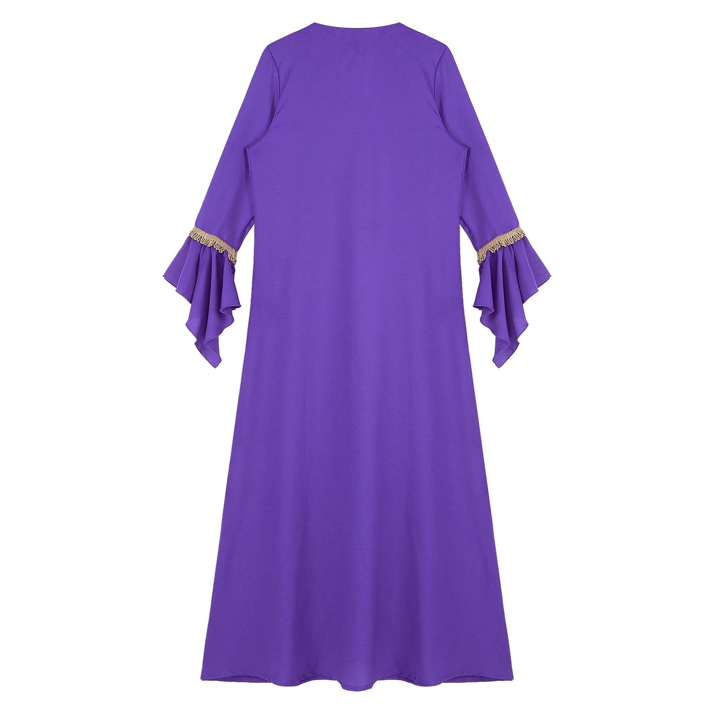 Elegant Womens Muslim Abaya Floor Length Robe V Neck Flared Sleeve Dress Halloween Witch Masquerade Gown Role Play Theme Party