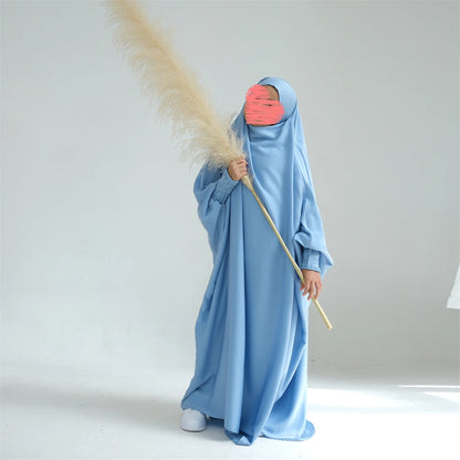 Muslim Women Kids Girls Hijab Dress Eid Overhead Hooded Abaya Mom & Daughter Abayas Khimar Islamic Prayer Garment Dresses Robe