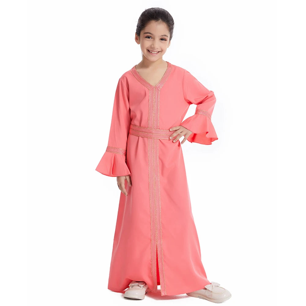 Kids Muslim Girls Abaya Prayer Long Maxi Dress Turkey Kaftan Arab Robe Dubai Islam Morocco Eid Party Ramadan Holiday Gown Caftan