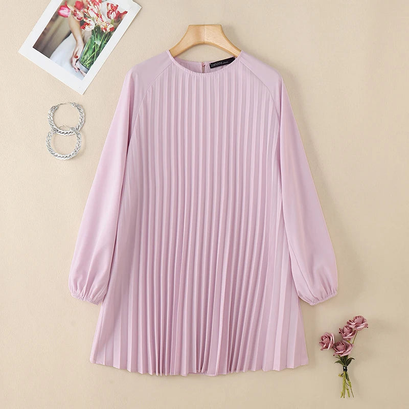 Fashion Women Long Sleeve Pleated Tops ZANZEA Autumn Muslim Blouse Long Shirt Ramadan Abaya Turkey Kaftan Solid IsIamic Clothing